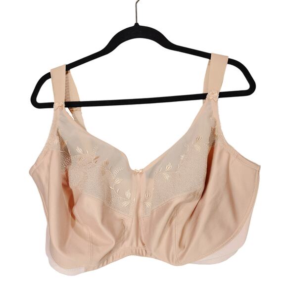 Glamorise Bra sz 42‎ I Wirefree Comfort Straps Beige Tan Full Women Floral - Picture 1 of 9